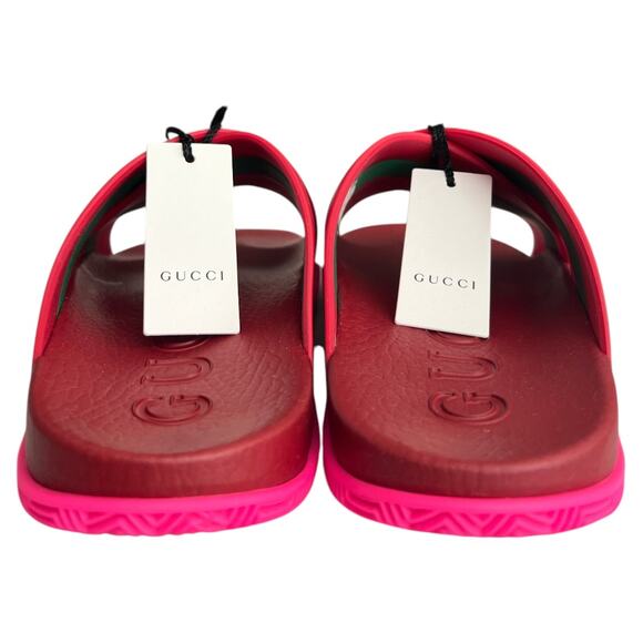 Gucci Red Green Striped Web Accent Rubber Sandals, IT37/US7 - Picture 6 of 16